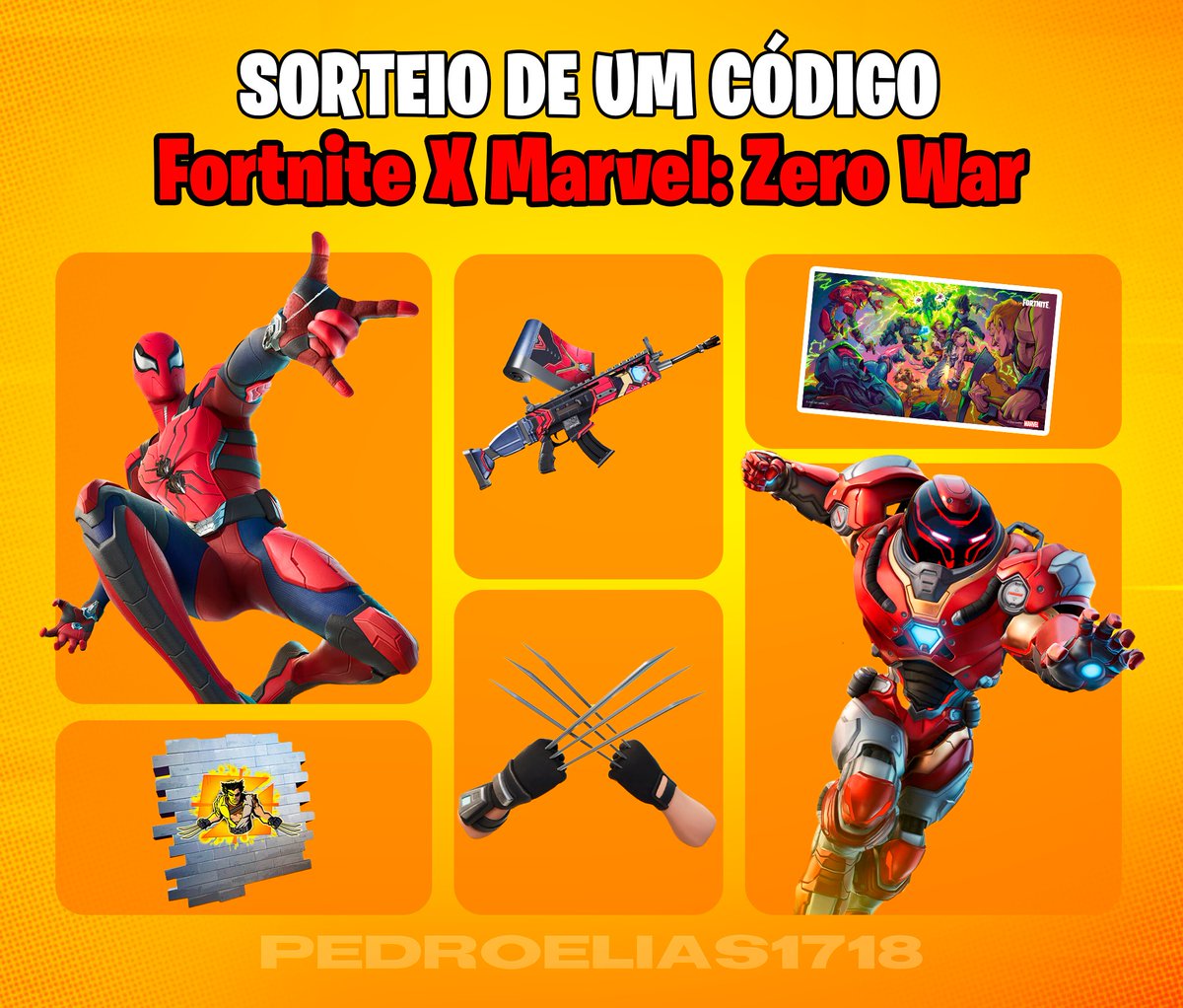PedroEliasFN's tweet photo. ⚡️Sorteio de um código Fortnite X Marvel Zero War⚡️

🏆Prêmios: Todas as 5 recompensas das revistas + Iron Man Zero. (Esses da foto)

⚠️Regras:
1. Me siga + Ative as notificações🔔
2. Retweet esse post 🔁
3. Marque um Amigo 👥

⏰Resultado: Sábado (22/10) https://t.co/KesxoH0l4U