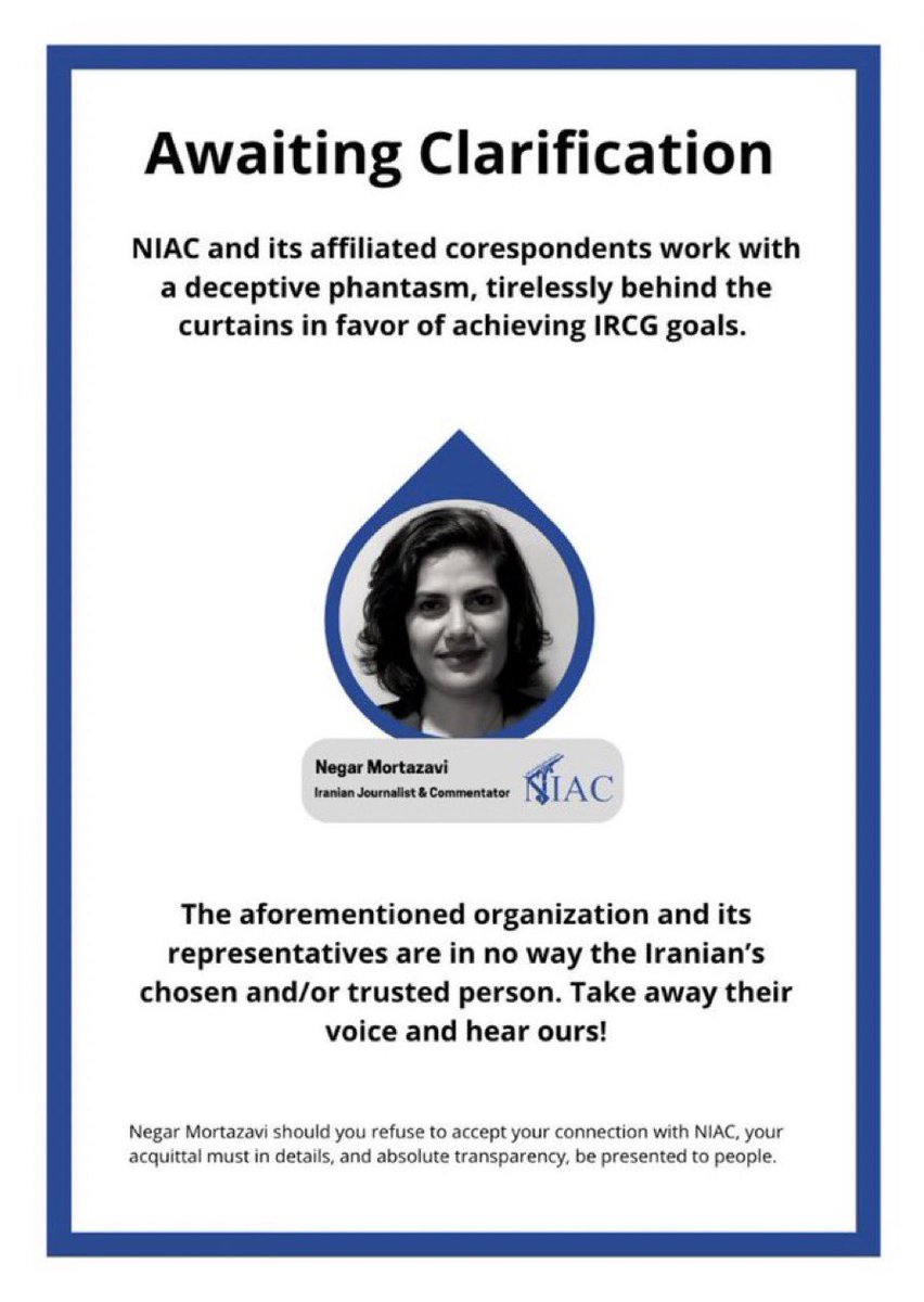 sarapeymanpour's tweet photo. Hi @UChicago I’d like you to know that Negar Mortazavi of NIAC is not representing Iranians. She and her colleagues have been spreading lies about the true nature of Islamic Republic and whitewashing its crimes. She doesn’t represent us. Please cancel this talk. 
#MahsaAmini https://t.co/5vT7VMuX6W