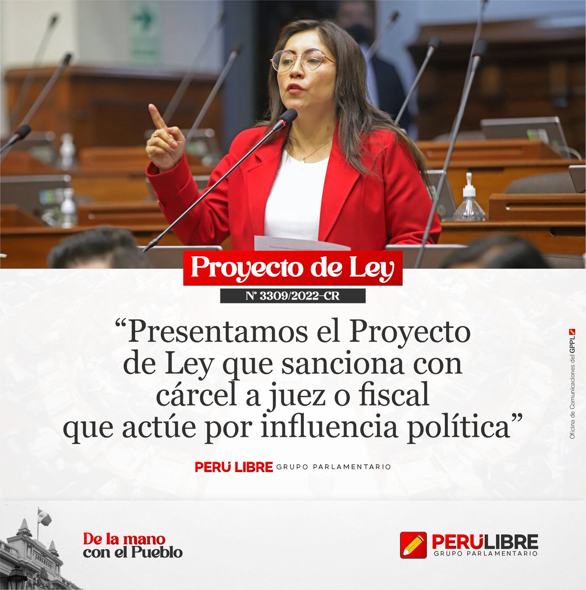 🚨#URGENTE | PRESENTAMOS PROYECTO DE LEY QUE BUSCA SANCIONAR CON CÁRCEL A JUEZ O FISCAL QUE ACTÚE "POR INFLUENCIA POLÍTICA"
El proyecto busca incorporar el artículo 418-A del Código Procesal Penal aprobado con el Decreto Legislativo 635, con lo que se penalizarán ambos actos.