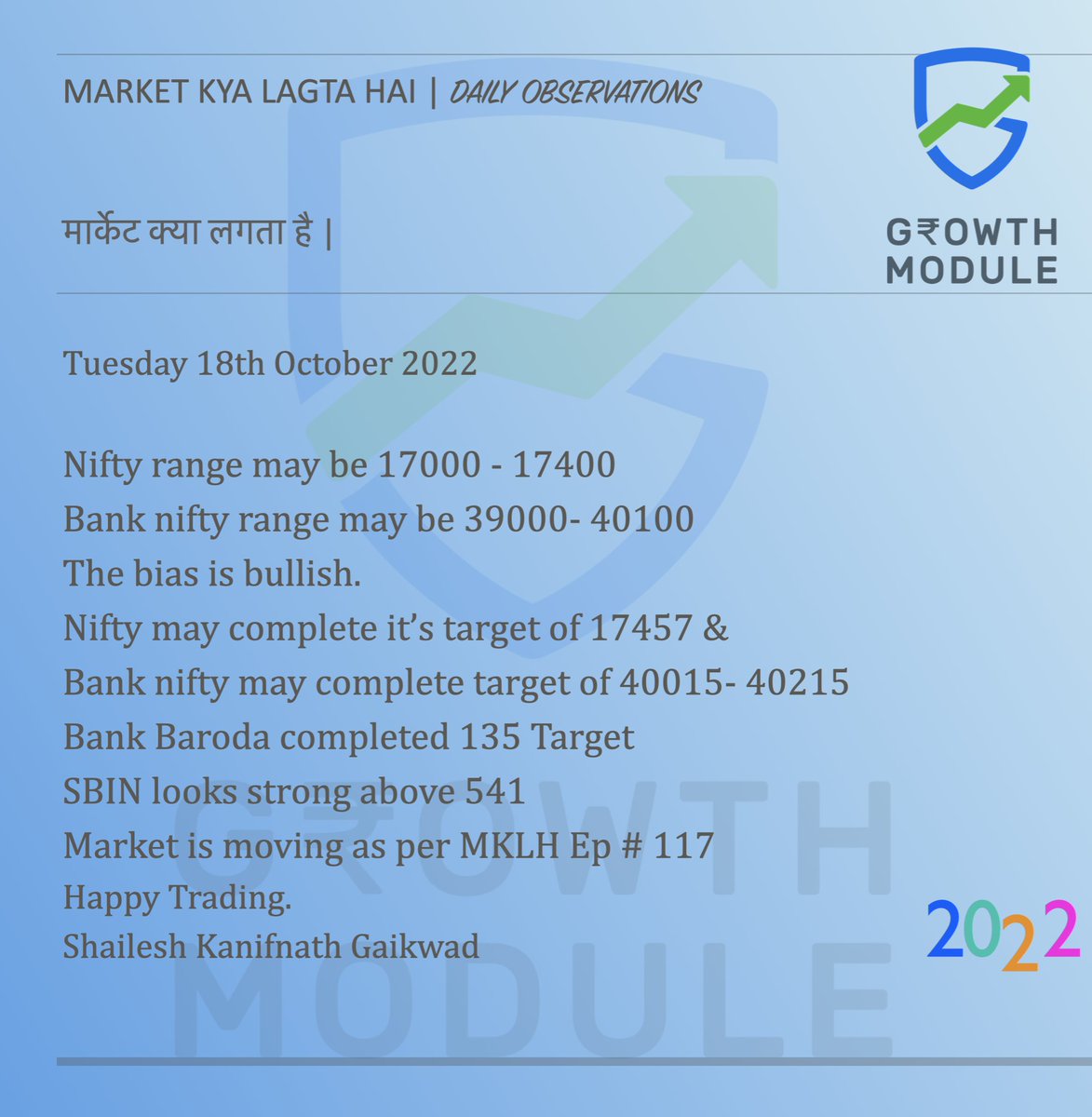 GrowthModule's tweet image. Markets are likely to get a gap up open around Nifty 17450 &amp;amp; BN around 40200 odd levels. 
This levels will call for an aggressive TSL in system.
I have booked BankBaroda towards close yesterday.
Holding SBIN &amp;amp; TATA STEEL 
Holding all indices positions.
#nifty #banknifty
