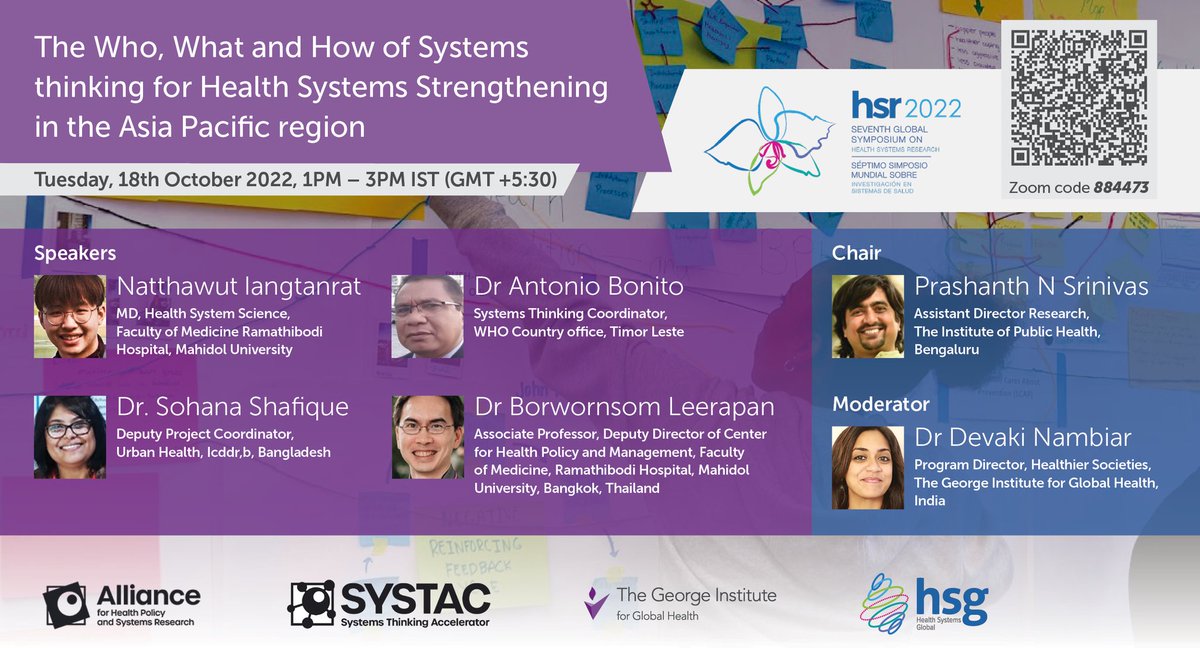GeorgeInstIN's tweet photo. ☀️Join us today at 1300 IST (GMT +5:30) to delve into #SystemsThinking for #HealthSystems in #AsiaPacific as part of #HSR2022.

Tune into an expert panel from
@iphindia @WHOTLS @icddr_b and @MahidolU!

#SYSTAC #HSG
Details here: https://t.co/BfFLrRJ1i2 https://t.co/52DKwGX45U