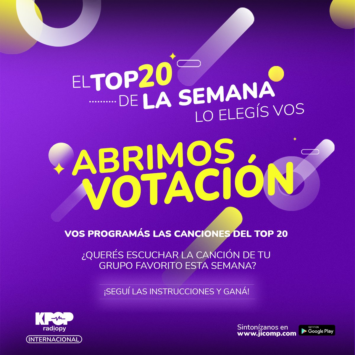kpopradiopy's tweet photo. ☺️ Solo serán válidos los votos que sigan la consigna ☺️

📡 Votación Top 20 📲
*KPOP RADIO INTERNACIONAL*

🎧 Aquí escucharás a los artistas del momento 🤩
👉🏻 Vos programás las canciones de este fin de semana 🥳 https://t.co/6GL0iy7rd5