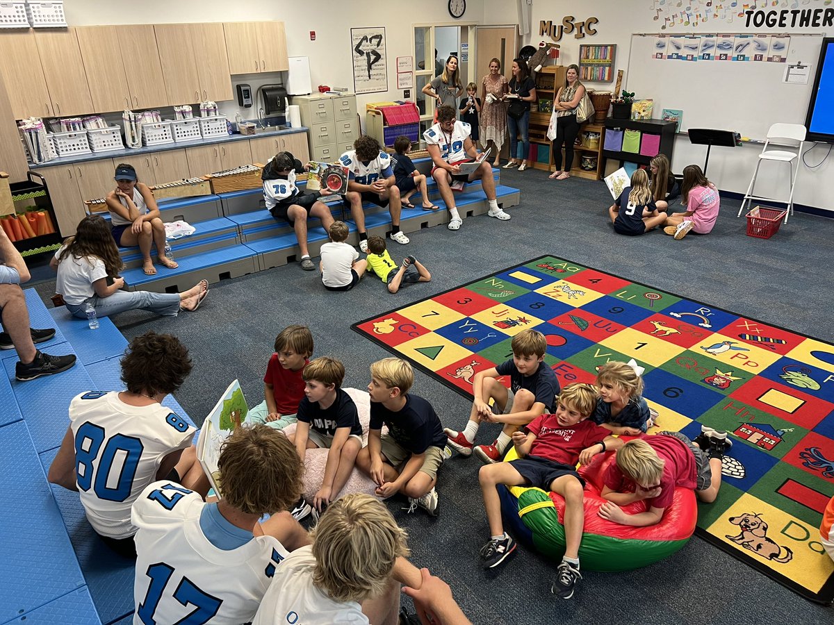 This is what is all about teaching our student athletes about giving back. Reading to elementary kids at the 
Mt. Pleasant Academy Literacy 
Mystery Reader Night. Thank you to Tiffany Anderson for the invite. #WeAreOCA @OceansideFootb1 @AdOceanside