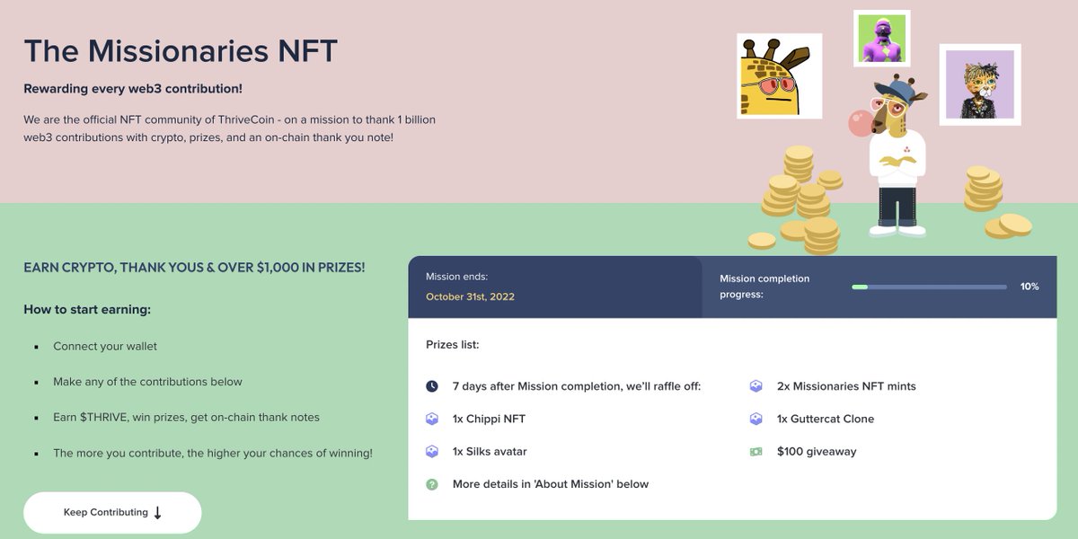 missionariesnft's tweet photo. Our mission is to thank 1 billion web3 contributions w/crypto + on-chain thank you. You can help!😍

🚀DAY 4 CONTRIBUTION🚀

✅ Quote tweet your answer to this❓:What are you most proud of?

✅ Join to earn 10 $THRIVE + up to $1k+ prizes for your answer: https://t.co/wiqkAIgmq4🎁 https://t.co/D9aikwQqoF