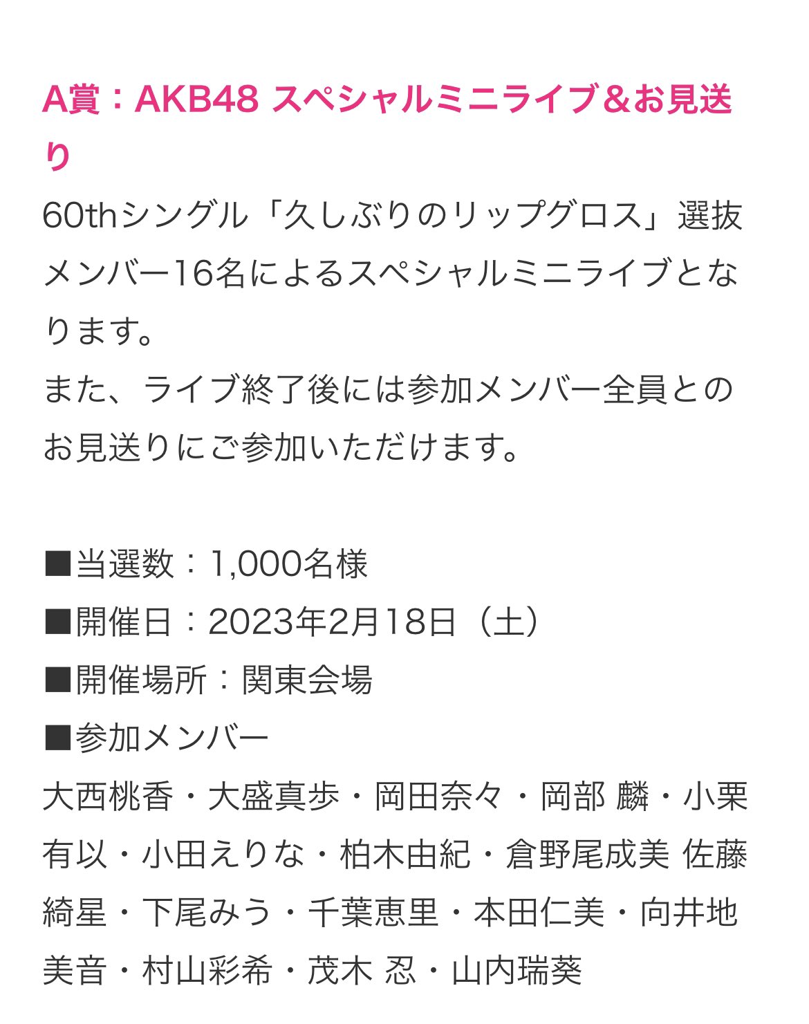AKB48 久しぶりのリップグロス 応募券 10枚セット シリアル AKB48「久しぶりのリップグロス」シリアルナンバー応募券 10枚セット