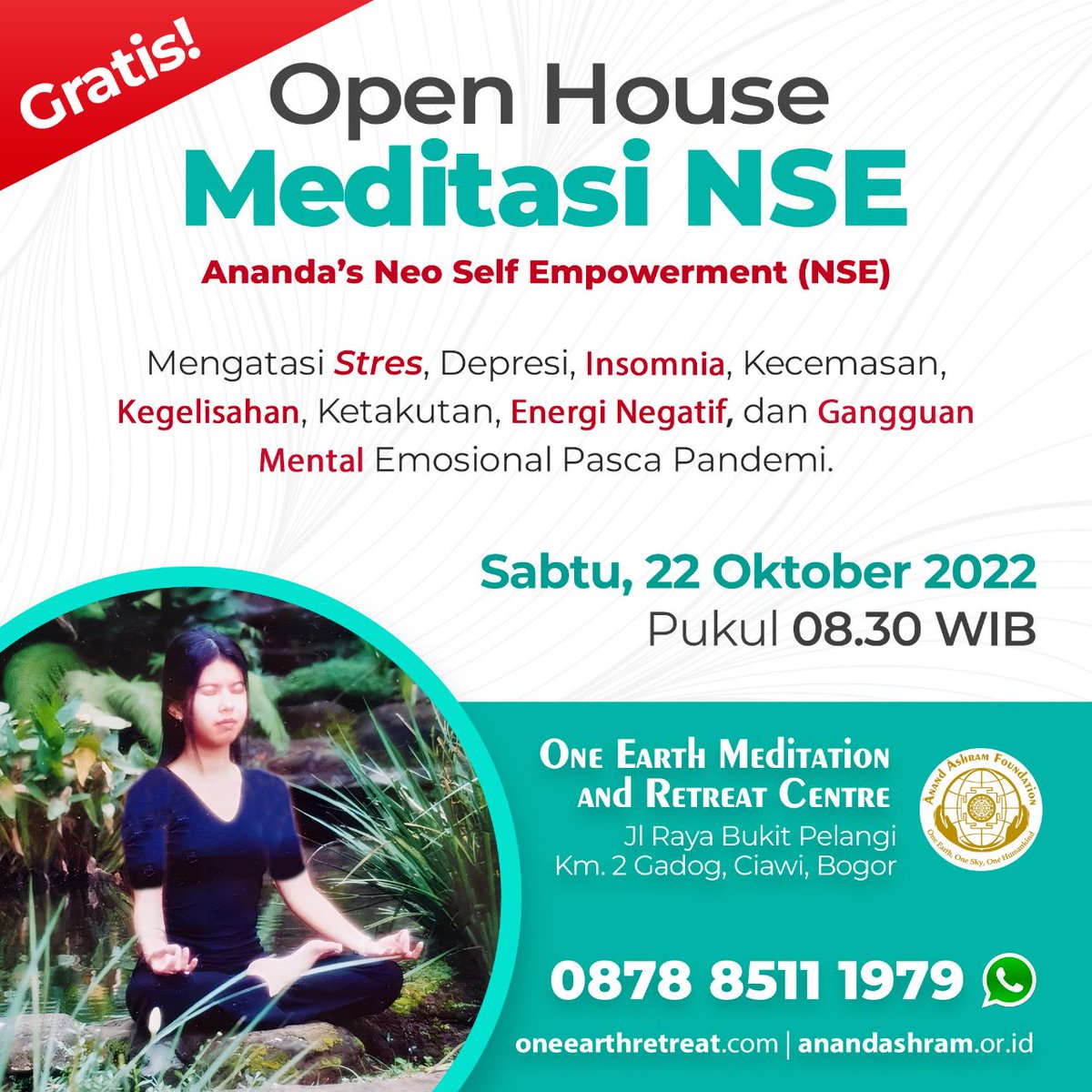AnandAshram's tweet photo. #Undangan #Meditasi #GRATIS di #GunungGeulis #Ciawi #Bogor | #Sabtu 22 #Oktober (08.30 WIB)
βοΈ 0878 8511 1979
#SehatMental #KesehatanMental #SusahTidur #Insomnia #Stres #Depresi #PikiranTenang #GangguanMental #PenyembuhanDiri #Penyembuhan #SelfHealling #MeditasiBogor #Sehat https://t.co/UGVM8OsV7o