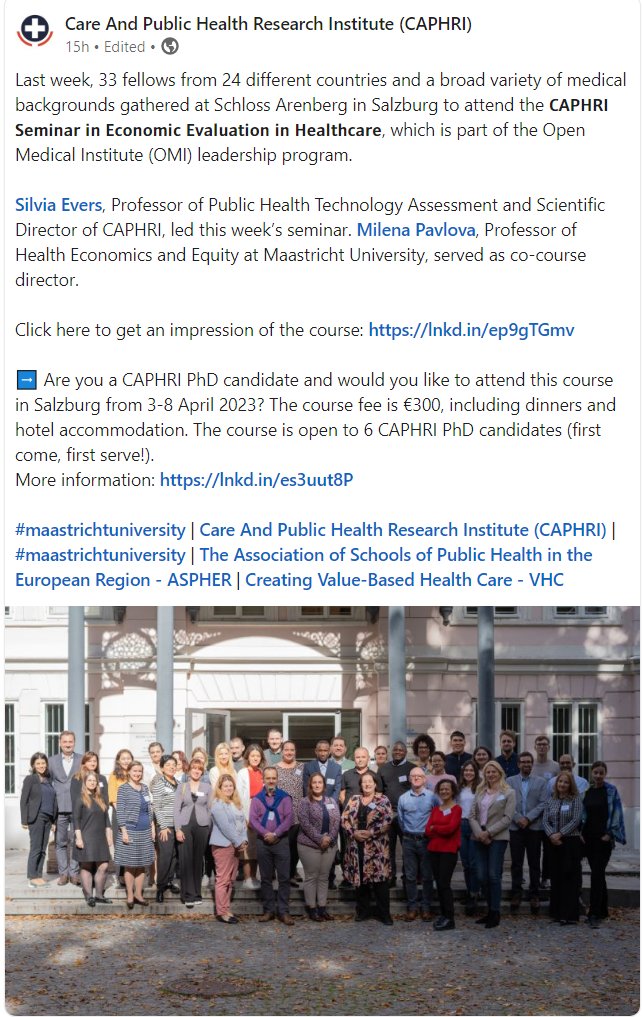 EEHE_WG's tweet photo. EEHE Course "Economic evaluation" OMI Salzburg 
@EEHE_WG @ASPHERoffice
@CAPHRI_UM @VHC_CAPHRI_UM
@evers_silvia
@DrLorenaDini
@RositsaKolarova
@MilPavlova
@BosaDjikanovic
@HealthEconLANCS
@Petelos1
@AggelosMechili
@MarzenaTambor
@BajiPetra
@JonathanBriody
@EdelDoherty8 https://t.co/xBNOE6HgWS