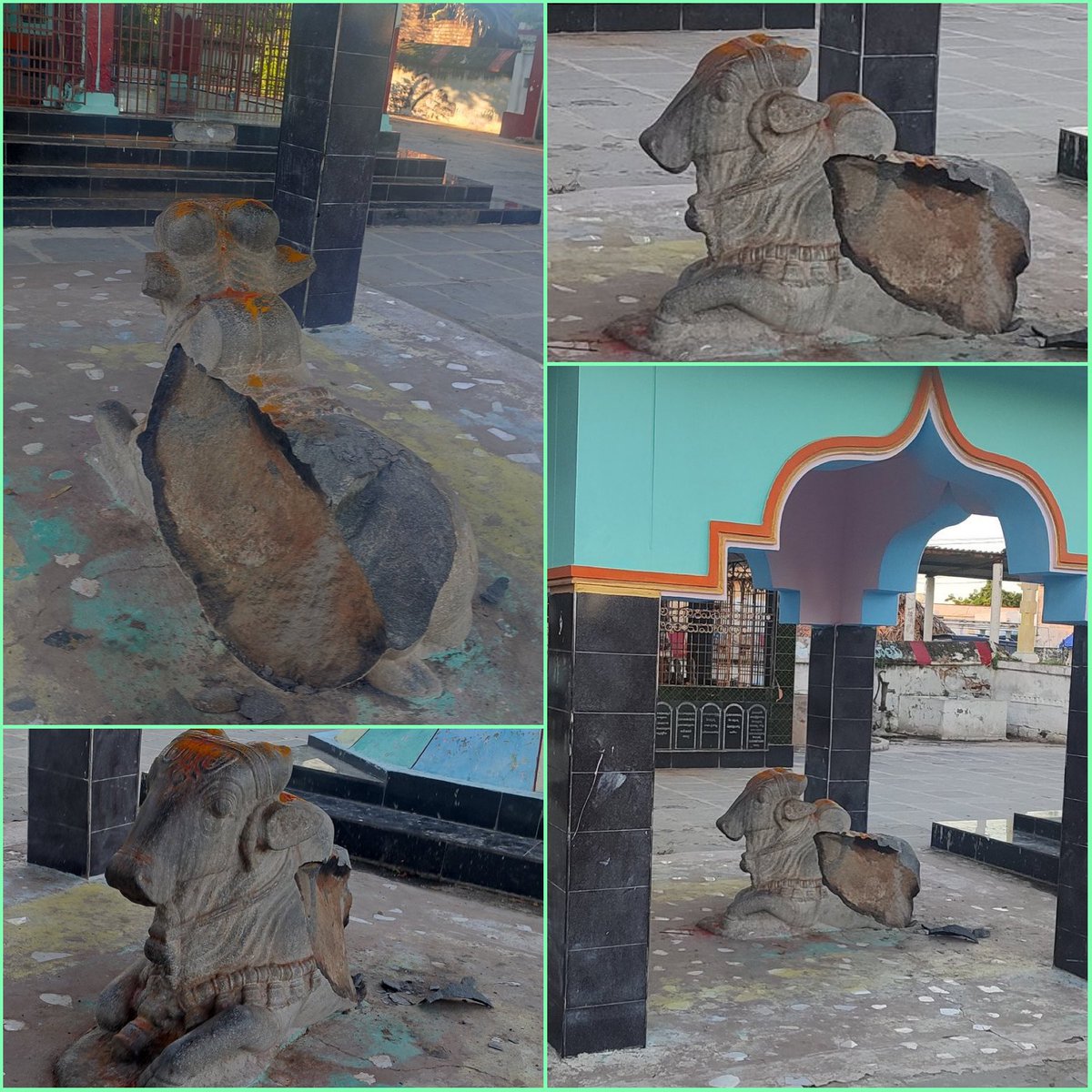 Sunil_Deodhar's tweet photo. In a highly disturbing incident, when whole world was worshipping #Mahadeva on Monday morning, his beloved #NandiVandalised ruthlessly in Kanaparthi village, Bapatla Dist, AP.
No action by Anti-Hindu @ysjagan Govt yet.
@BJP4Andhra Presi @somuveerraju demands high level enquiry. https://t.co/Ax4nXuTcyb
