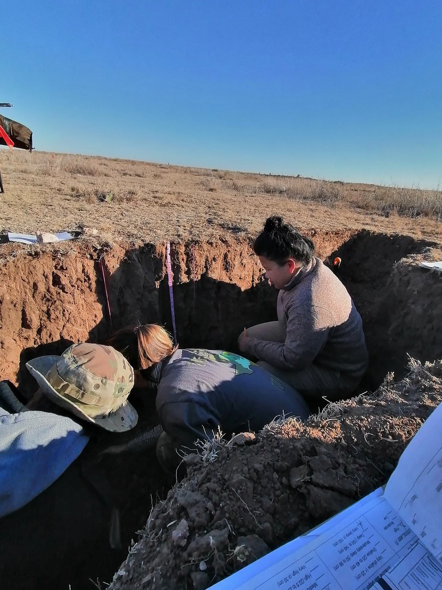 aleatenasn's tweet photo. Pretty cool soils today in the soil pits at Woodward, OK. Doing some practice for the #soiljudging contest with Dr. @feaburto @KhadkaDeepaa and the #aggiesoils team from @TAMU https://t.co/VPgM57rWNE