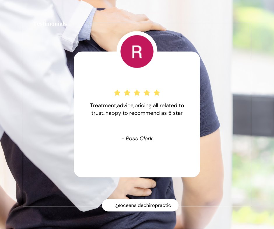 Oceanside_Chiro's tweet photo. Another great reviews from our customer. Thanks for the awesome review Ross. Visit our website today https://t.co/zKqEZMrmBO
#chiropractorperth #chiropractors #chiropracticservices https://t.co/dEtmekXufN