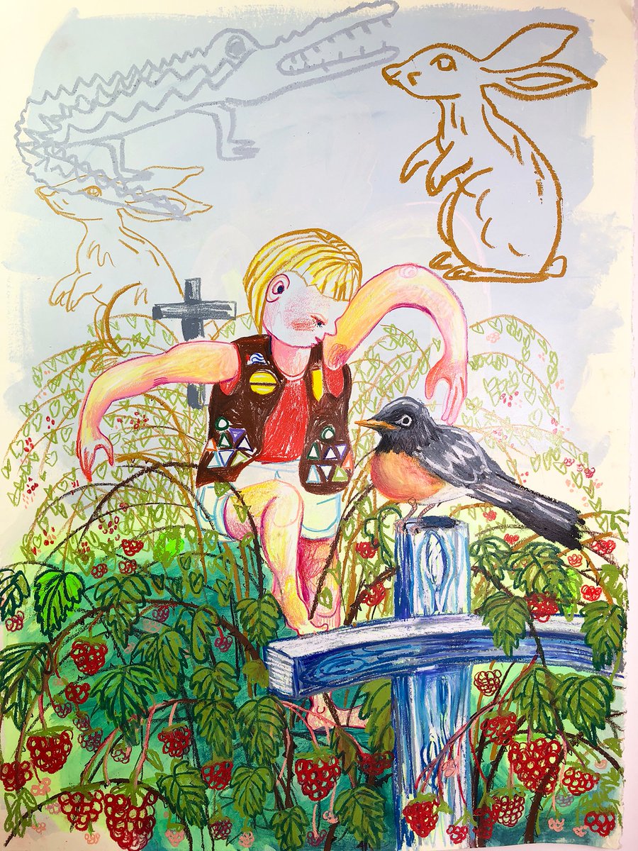 Our weekly highlight from the Lonely No More! Exhibition in the C21 Gallery. Created by Rebecca Kautz in Sun Prairie, Wisconsin, the piece “In Brambles” was created with wax crayon, flashe, and oil pastel on Stonehenge paper.
To explore more: c21uwm.com/lonely-no-more…