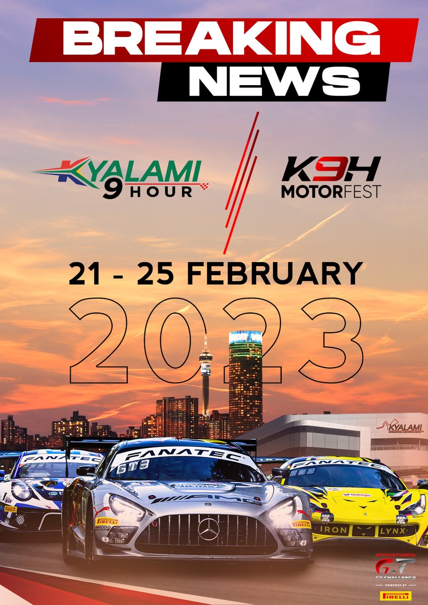 kyalami9hour's tweet photo. The Kyalami 9 Hour is coming BACK to 🇿🇦!

Mark the dates, 21 - 25 February 2023 at the @Kyalami_Circuit.

@MotorsportSA I @IntercontGTC I https://t.co/cmvrtTWSDB
