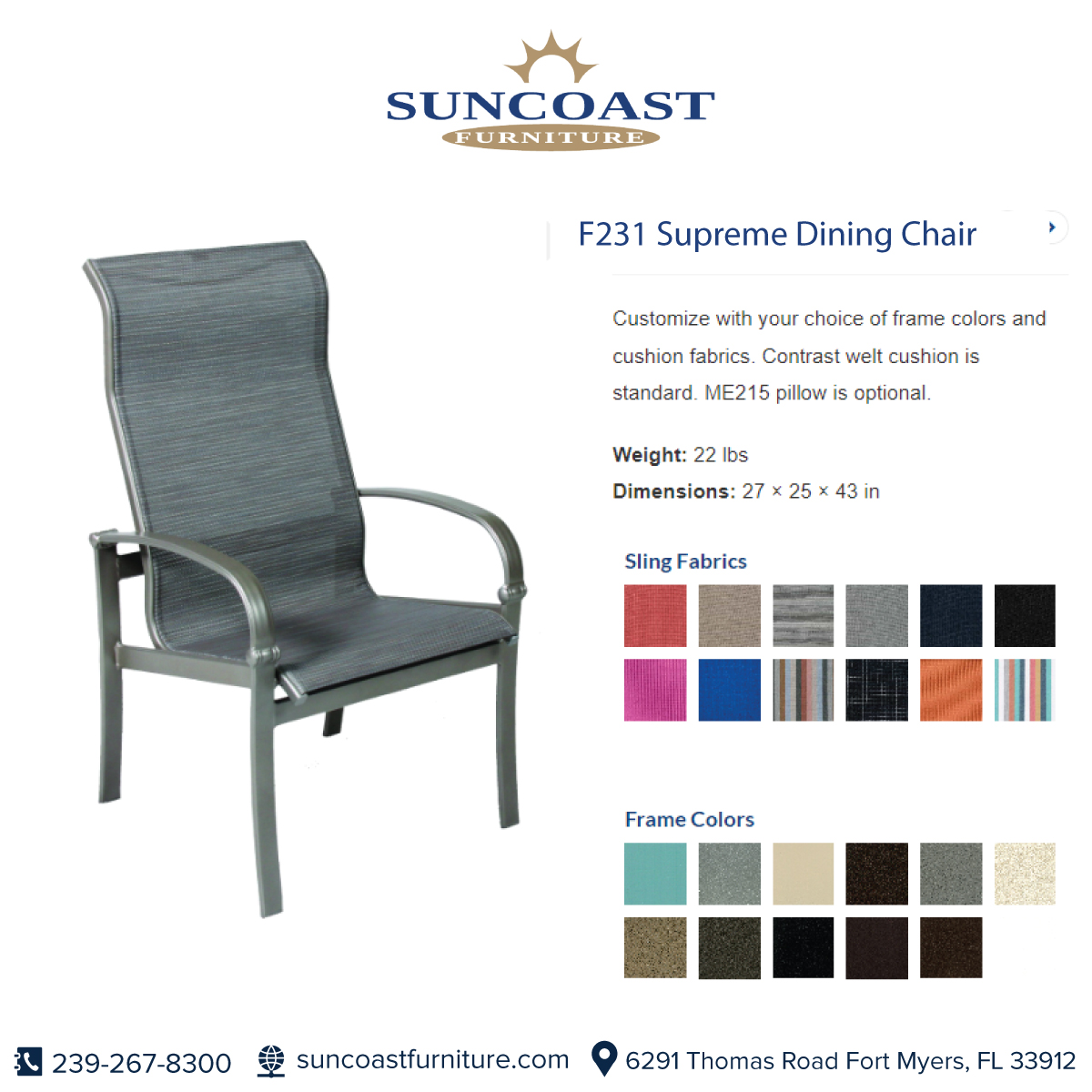 florida_dmc's tweet photo. Customize with your choice of frame colors and cushion fabrics. The contrast welt cushion is standard. ME215 pillow is optional.

Visit the link below for more details: https://t.co/RJO8LxrIeu

Call us at ☎ 239-267-8300 or contact us online https://t.co/ml8M6BRXYl https://t.co/jrfGKL126a