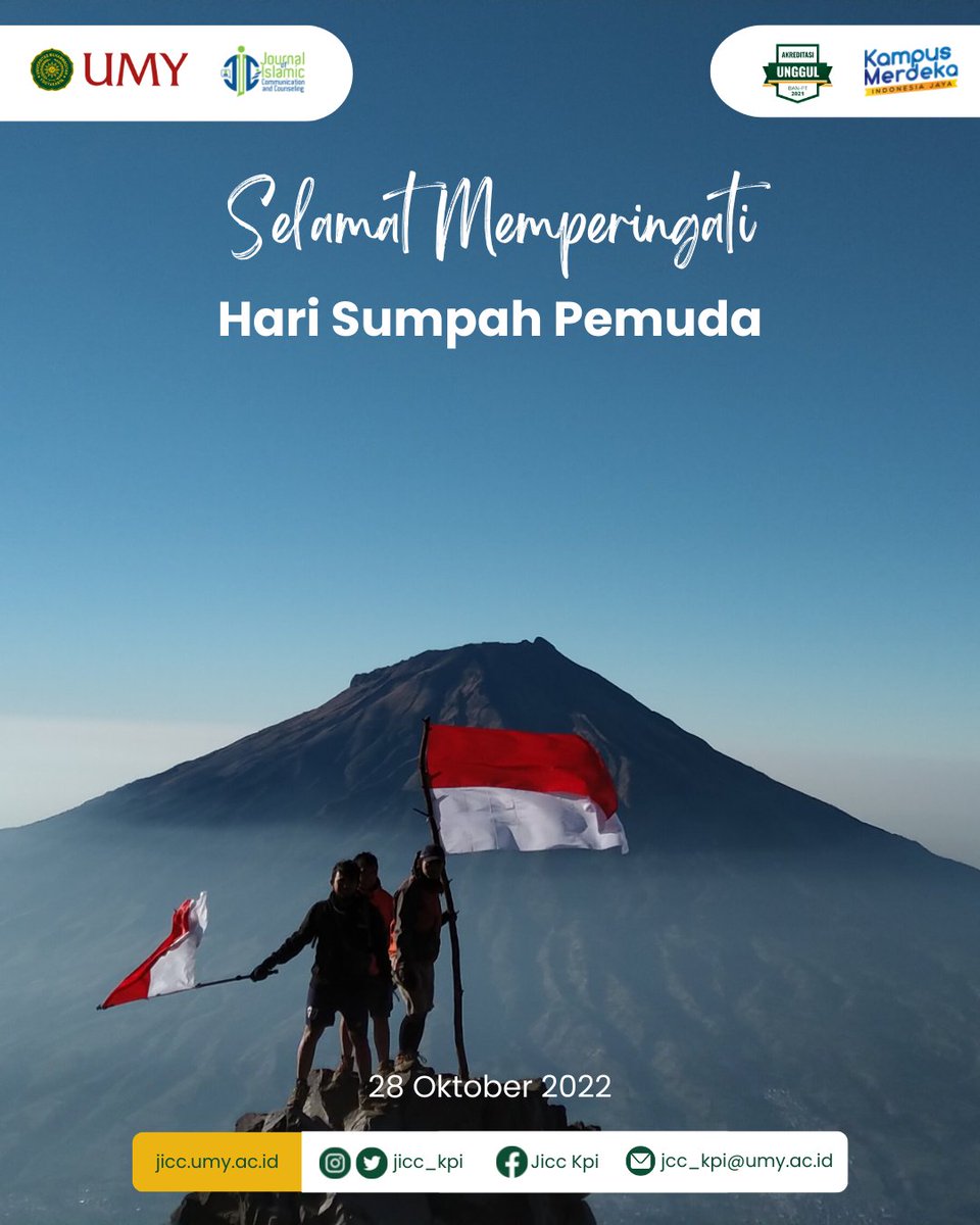 JiccKpi's tweet photo. Selamat memperingati Hari Sumpah Pemuda, 28 Oktober 2022✨

#jurnal #KPI #International #mahasiswa #UMYogya #sumpahpemuda https://t.co/qr6cXIQgrB