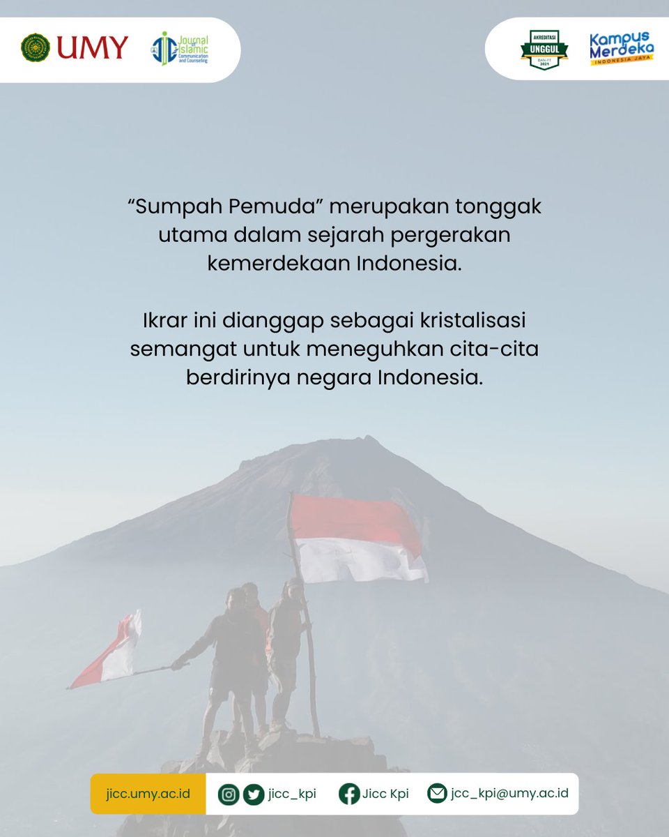 JiccKpi's tweet photo. Selamat memperingati Hari Sumpah Pemuda, 28 Oktober 2022✨

#jurnal #KPI #International #mahasiswa #UMYogya #sumpahpemuda https://t.co/qr6cXIQgrB