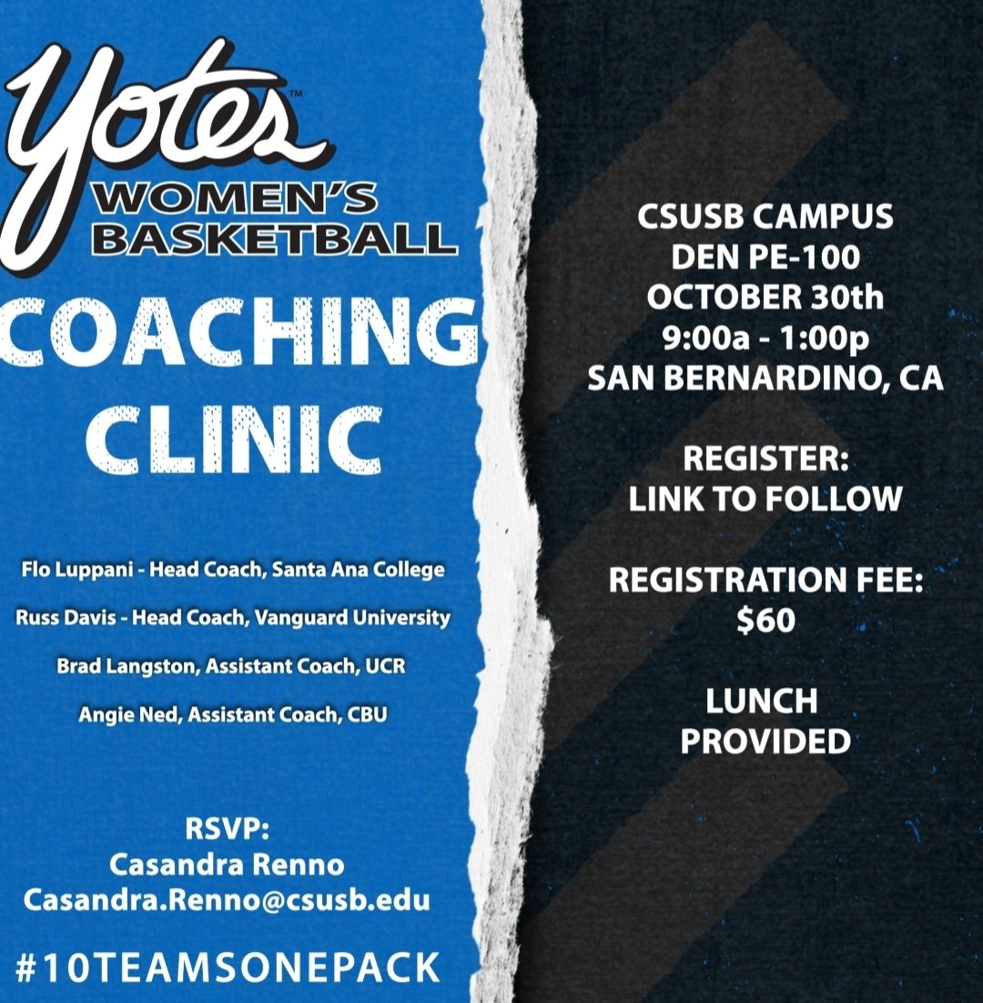 Casandra Renno (@coachrenno13) on Twitter photo I'm excited for our <a href="/CSUSBWBB/">CSUSB Women’s Basketball</a> coaches clinic on 10/30 from 9-1pm. Link to register is:
commerce.cashnet.com/ecampus?itemco…
You don't want to miss out on this exciting crew who is presenting.
#championpeople
#growourgame I'm excited for our <a href="/CSUSBWBB/">CSUSB Women’s Basketball</a> coaches clinic on 10/30 from 9-1pm. Link to register is:
commerce.cashnet.com/ecampus?itemco…
You don't want to miss out on this exciting crew who is presenting.
#championpeople
#growourgame