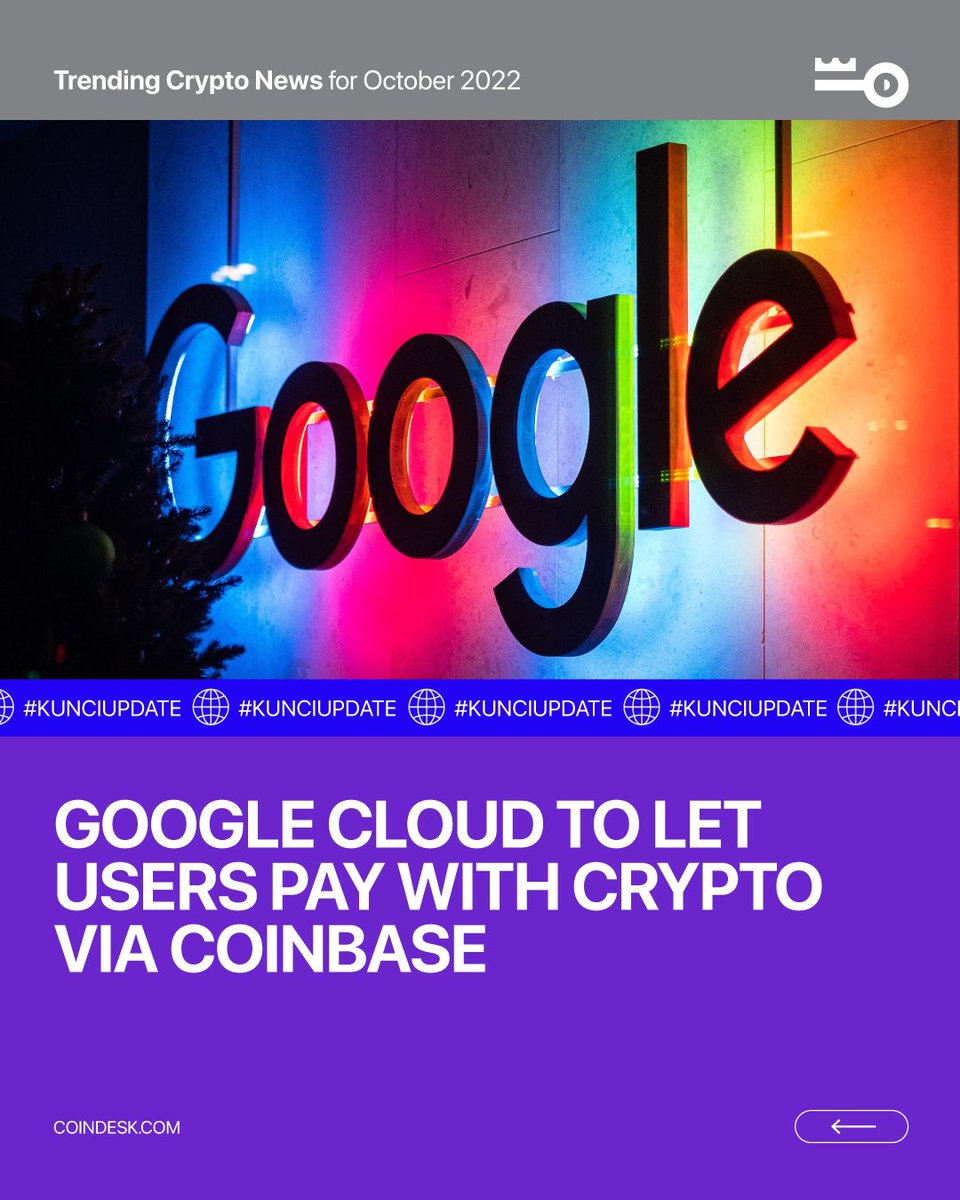 Kuncicoin_id's tweet photo. This week in #KunciUpdate:

1. @googlecloud to Let Users Pay With Crypto via @coinbase
2. @Samsung uses #blockchain based security for devices in its network
3. @binance exchange burns $547M worth of BNB tokens
4. @F1 files 'F1' trademarks covering #crypto, #NFTs and #Metaverse https://t.co/hAn67bOumQ
