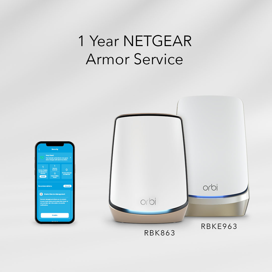 NETGEARgaming's tweet image. Take advantage of 1 year NETGEAR Armor service with the Orbi WiFi 6 and 6E Mesh Systems.  It protects your family&apos;s WiFi with an automatic shield for your connected devices.  bddy.me/3s3P2Nt

@Bitdefender #WiFi #CyberSecurity #IoT #bitdefender
