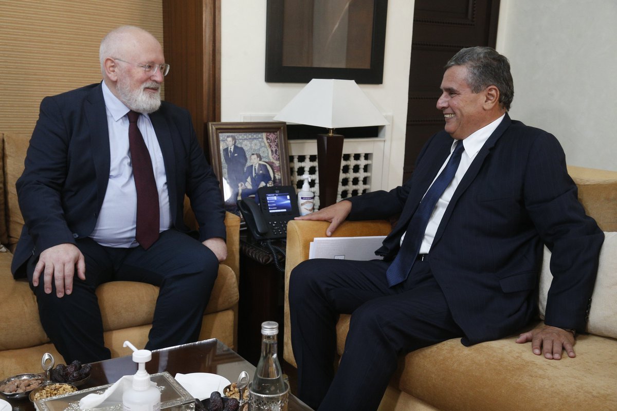 F__Timmermans's tweet photo. Très bon échange avec @ChefGov_ma Aziz Akhannouch ce matin. 
Le 🇲🇦 est un partenaire clé pour 🇪🇺 et je salue en particulier l’engagement du pays dans la transition verte en Afrique. 
Nous continuons à renforcer notre coopération envers #COP27 et en matière de sécurité énergétique https://t.co/W11kSQ5r6Z