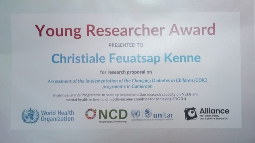 🎉We are very proud of our Research Assistant 𝐌𝐫𝐬 𝐂𝐡𝐫𝐢𝐬𝐭𝐢𝐚𝐥𝐞 𝐅𝐄𝐔𝐀𝐓𝐒𝐀𝐏 who receive a 𝐘𝐨𝐮𝐧𝐠 𝐑𝐞𝐬𝐞𝐚𝐫𝐜𝐡𝐞𝐫𝐬 𝐀𝐰𝐚𝐫𝐝 for research proposal.

#youth #NCDs #WHS2022 #IRGrant4Youth #Youth4Health #health #research 
<a href="/WHO/">World Health Organization (WHO)</a> <a href="/UNITAR/">UNITAR</a> <a href="/DefeatNCD/">The Defeat-NCD Partnership</a>