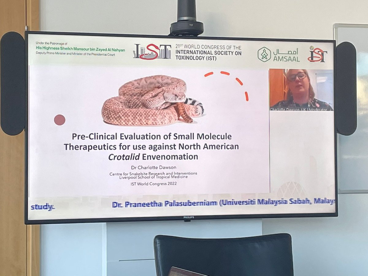 CSRIatLSTM's tweet photo. Our very own @CDawson171 & @ToxinTalks founder presenting her pre-clinical work on therapeutic applications of #SmallMolecules for use in North American #Crotalid #Snakebite at @ist2022. ππ https://t.co/L7Yjnbt9ks