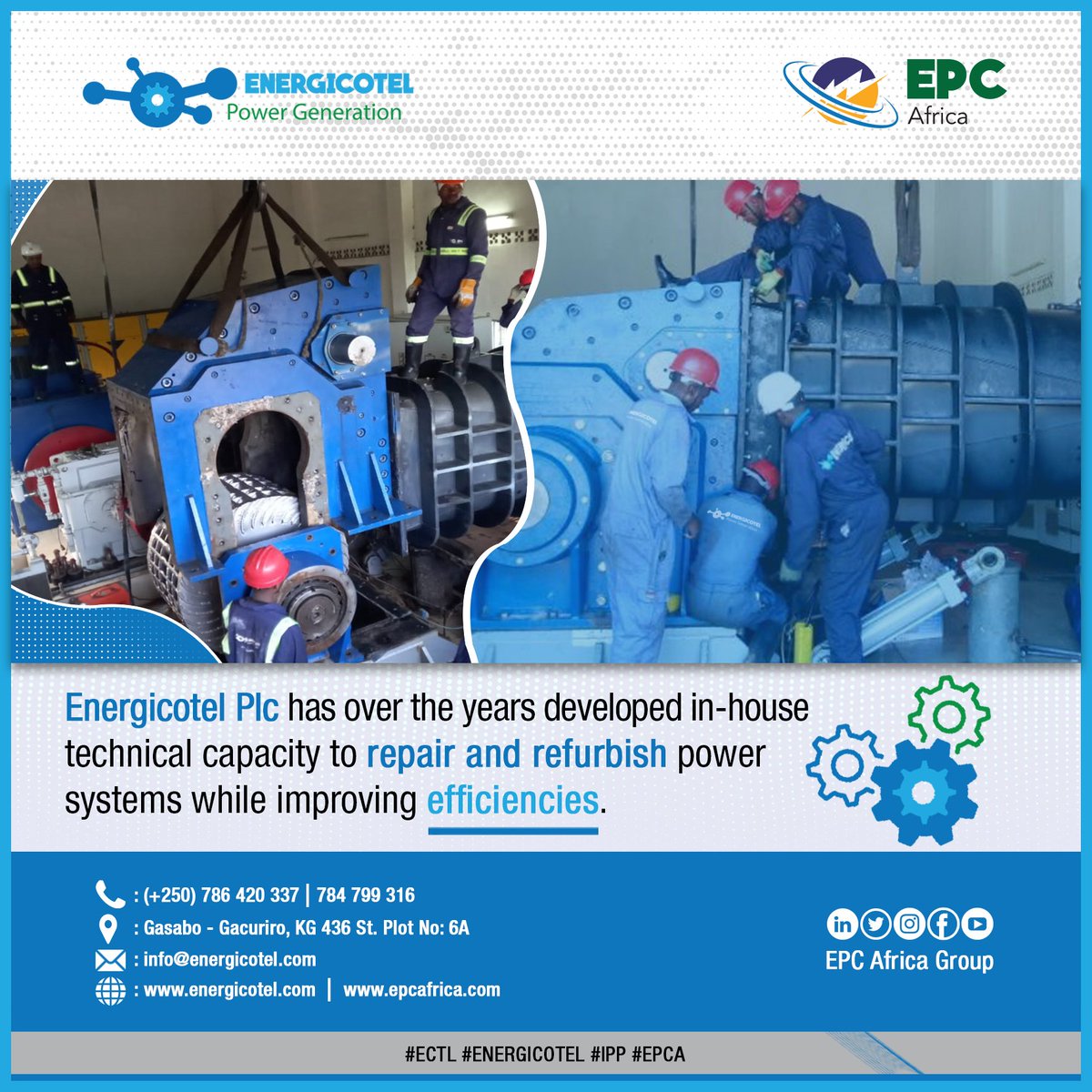 epcafrica's tweet photo. Energicotel plc has over the years developed in-house technical capacity to repair and refurbish power systems while improving efficiency 
#ECTL #ENERGICOTELPLC #IPP #EPCA #Sustainability #africa #innovation #communities #energy  #engineering  #RwOT    #investment #solarenergy https://t.co/wdeN2nrvgh