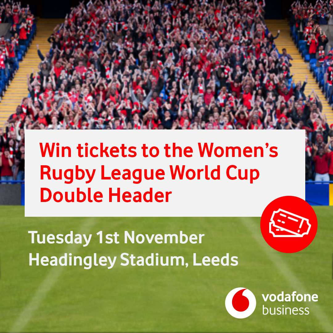 We have two pairs of tickets to giveaway for the @RLWC21 women's double header at Headingley Stadium, Leeds, on the 1st of November. To enter just reply using #VodafonexRLWC You’ve got until midnight on Thursday (20th Oct). Ts&Cs apply: vodafone.uk/WomensRLWC21Gi…