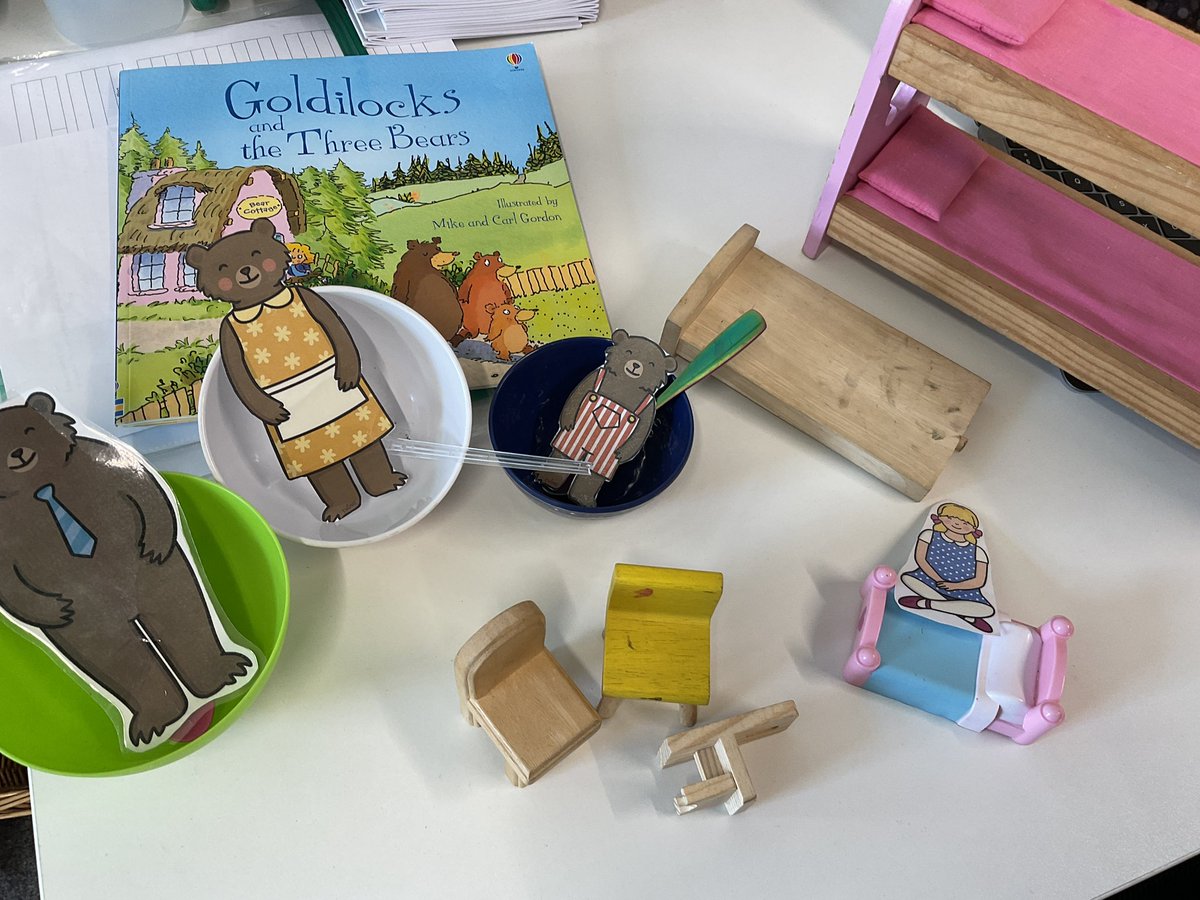 wingfieldschool's tweet photo. NJH are retelling the story of Goldilocks using props and puppets and discussing why rules are so important. “Naughty Goldilocks” they say. We then drew the different sized bowls and bears.
#WingfieldEnglish
#WingfieldMaths https://t.co/v49afaubZV