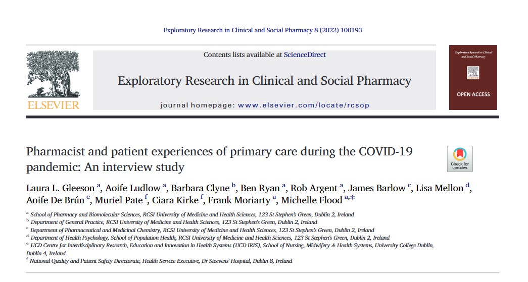 Public health measures in response to #Covid_19 in Ireland impacted experience of care &amp; medication safety. This new study from Dr Laura Gleeson, <a href="/shellflood/">Michelle Flood</a> et al. reflects those experiences during a time of rapid change in care provision.

#RCSIDiscover

sciencedirect.com/science/articl…
