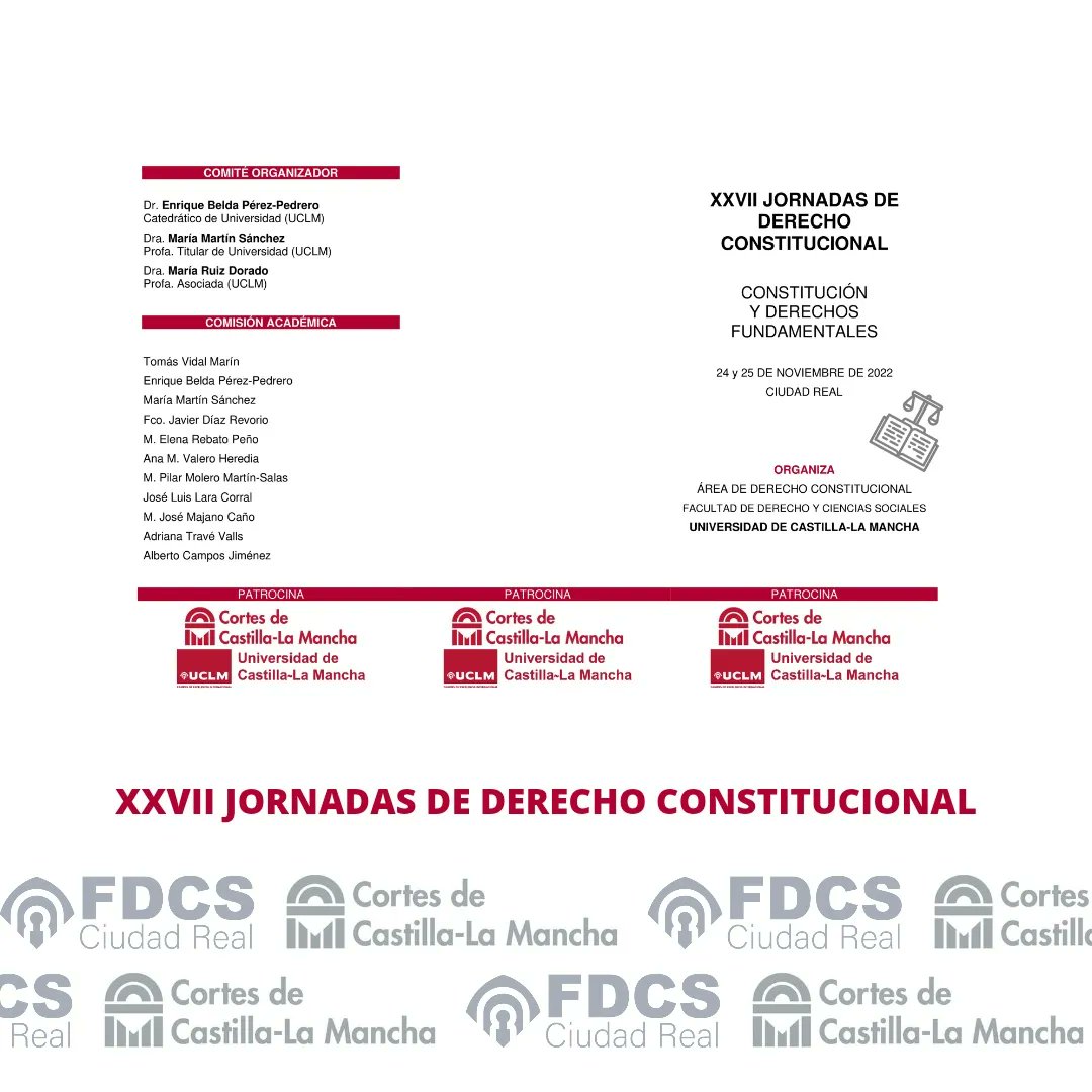 Una edición más se celebran, en la #FDCSCiudadReal, en colaboración con las <a href="/cortesclm/">Cortes de Castilla-La Mancha</a>, las XXVII Jornadas de Derecho Constitucional. Dotadas con 1 crédito ECTS ⚖️📚

Más info.: eventos.uclm.es/87818/detail/x…. Inscripciones en cursosweb.uclm.es.➕👇