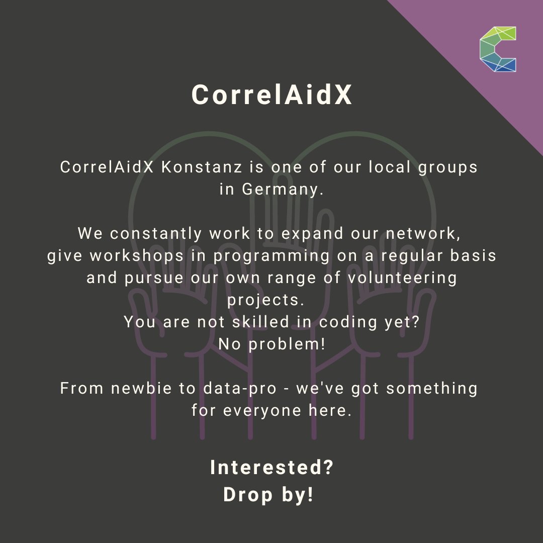 CorrelaidxKN's tweet photo. You'd like to get to know us? Then come by! On monday 24th we start into the winter term. We’ll introduce our current projects and ideas. Everyone is welcome! Afterwards, we’ll head off into the city and sponsor some drinks. See you there!😄#event #data4good #CorrelaAid https://t.co/BHJXJWfexT