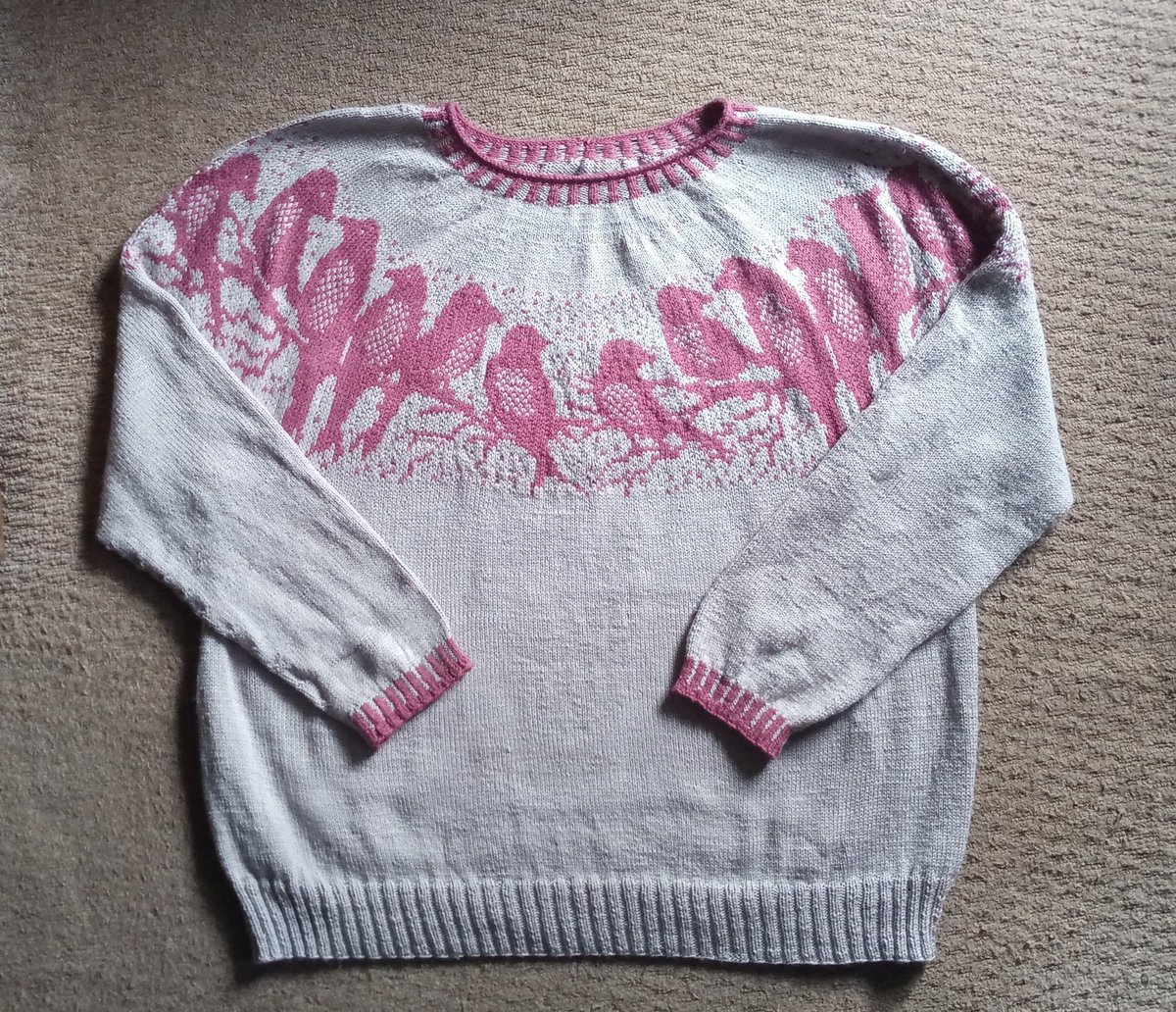 CarolineBletsis's tweet photo. It. Is. Finished.  This is how I have spent about 6 months, knitting in the evenings only with a few breaks while I made other things.  So pleased with it  - of course now we'll have the mildest winter ever... https://t.co/Xddw9pF2g9