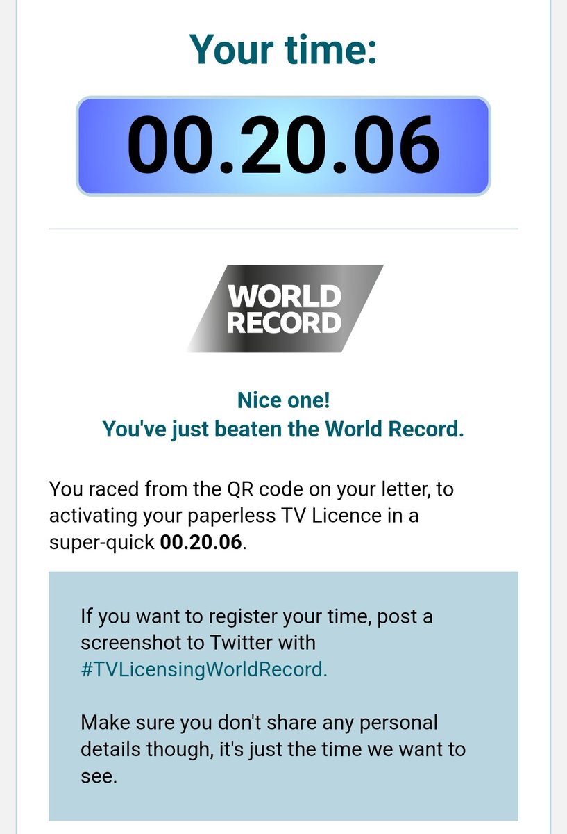 skullncrossbuns's tweet photo. Well would you look at that #TVlicensingworldrecord 

Actually that was incredibly quick and easy to do, if only all admin was that painless! https://t.co/fN3tKoHz1U