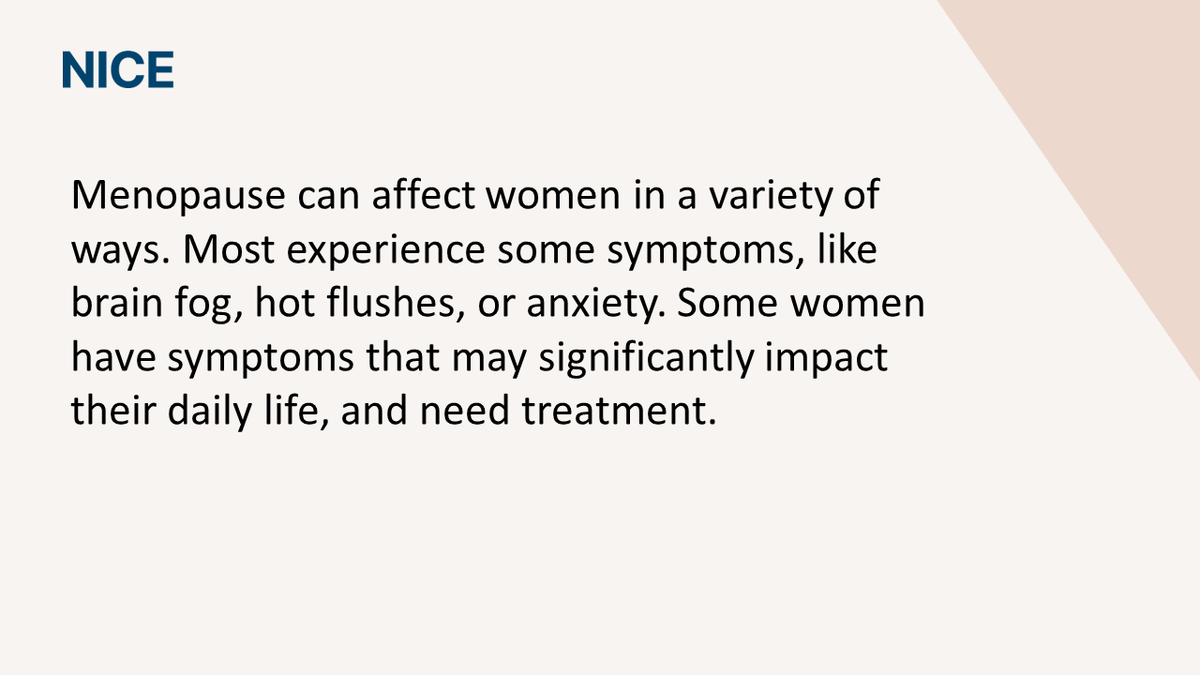 At NICE, we have guidance on the diagnosis and management of menopause that we are updating. Have a look at our current guidance on menopause➡️ nice.org.uk/guidance/ng23?…
 #menopause #health #NHS #fertility #HRT