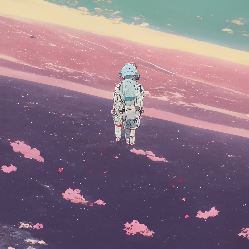 AIgene_NFT's tweet photo. Our text-to-image algorithm generator💻
Artwork about Love, Death&amp;Robots❤️❌🤖 #lovedeathrobots  #AIArtworks #NFT #NFTs #AI
A robotic astronaut walks through a rose-colored nebula ☁️
Picture in the style of Makoto Shinkai🎨 https://t.co/VGFUL9QwA4