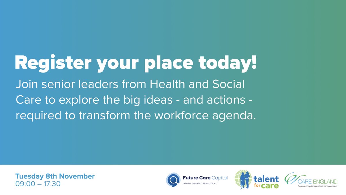 ".@FCC_UK and @TalentForCare invite you to join us on the 8th November to launch the big ideas - and recommend actions - that could break boundaries and transform the workforce agenda.

🎟️ Click here for tickets ⬇️
bit.ly/3C1c2RM
"