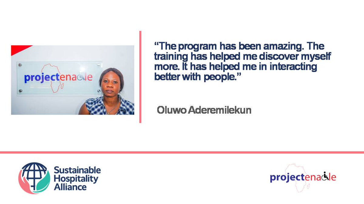 Project_Enable's tweet photo. One of the participants of the Youth Employment Program shares her experience so far…
@SustHosAlliance
#cohort3 #youthemploymentprogram https://t.co/x8Z8Tqfggj