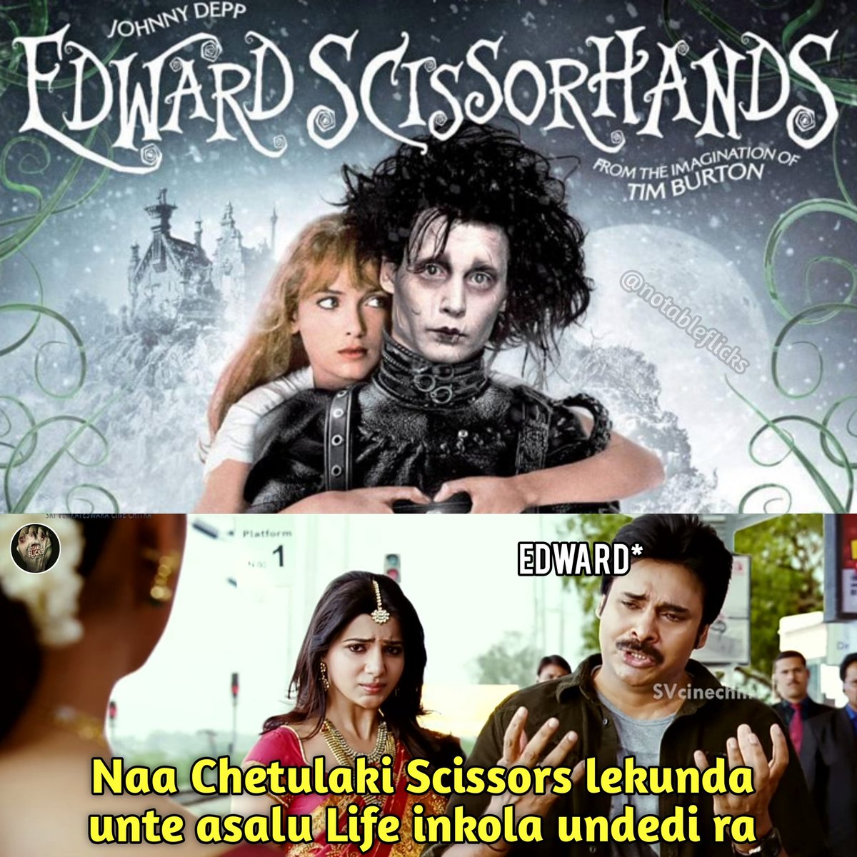 NotableFlicks's tweet photo. Edward Scissorhands (1990) 🎬
IMDb: 7.9/10 ⭐
Genre: Romance/Fantasy 🥰

Uploaded in our Channel, Link is in profile 🔗
#Notableflicks #Hollywood #johnnydeep #romcom https://t.co/hgm4AO34z1