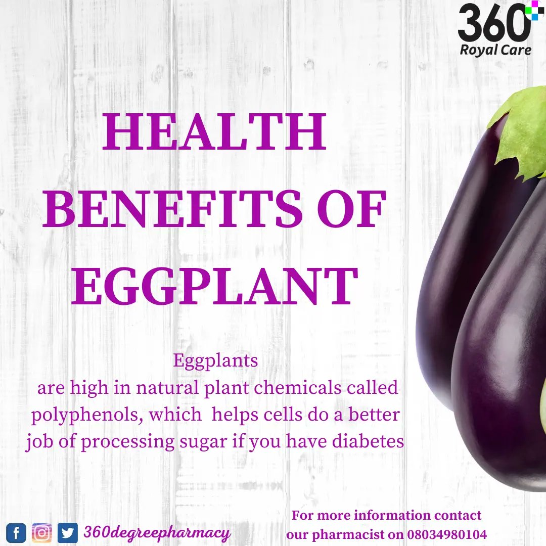 360degreepharm's tweet photo. HEALTH BENEFITS OF EGGPLANT
Incorporating Eggplant into you meal once or twice a week ehnaces optimal benefit.

#eggplant #eggplantbenefits #pharmacist #pharmacy Dracarys #Houseofthedragonhbo Rhaenys Santi Aegon #Bryan Alexis https://t.co/PO5XKoJUzH
