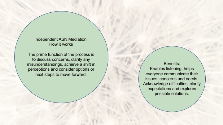 The Education (Additional Support for Learning) (Scotland) Act 2004 requires education authorities to have in place arrangements for independent mediation.