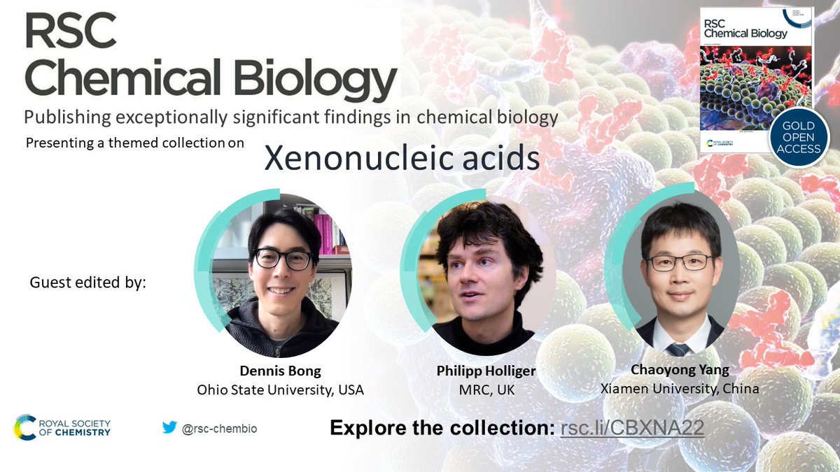 rsc_chembio's tweet photo. We’re pleased to announce our new themed collection on xenonucleic acids #XNA, Guest Edited by @PhilHolliger @dbong and Chaoyong Yang!

Find out more at https://t.co/OO89psGAcN or read this exciting collection of articles, all #openaccess, at https://t.co/ajOp3Z88wz. https://t.co/CBgIHjS5Dm