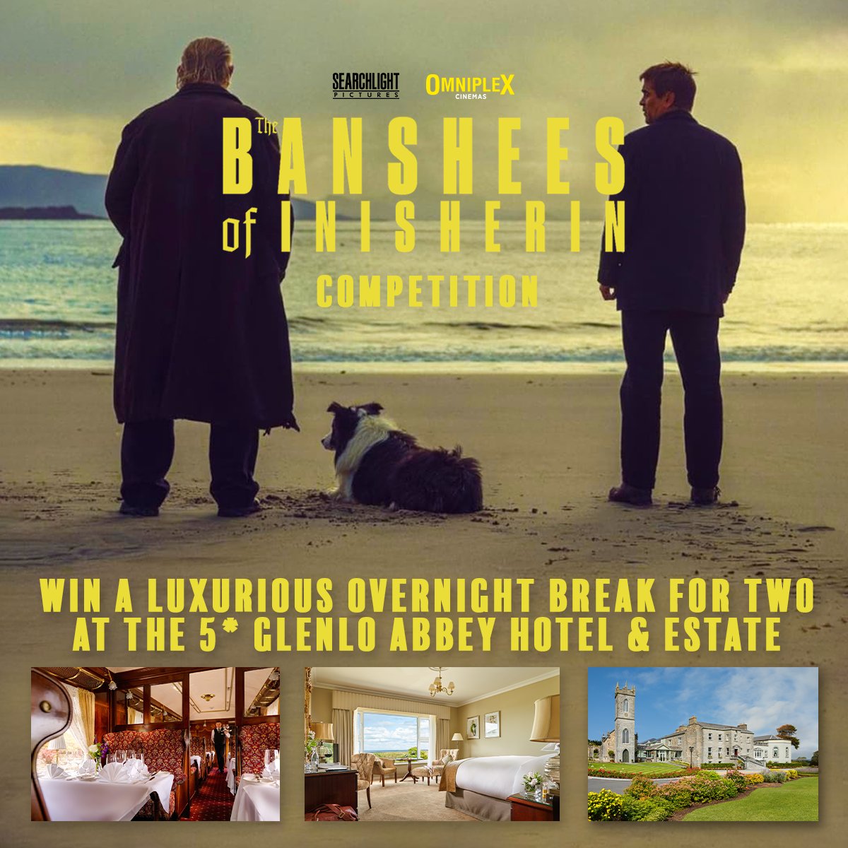 Celebrating the release of The Banshees of Inisherin, we've teamed up with <a href="/searchlightpics/">Searchlight Pictures</a> and <a href="/glenlo_abbey/">Glenlo Abbey Hotel & Estate</a> to gift one lucky winner an overnight stay for two in the West of Ireland!

To enter, just RT &amp; tag your date!
#BansheesMovie tickets: bit.ly/3CFM3j6

T&amp;Cs apply