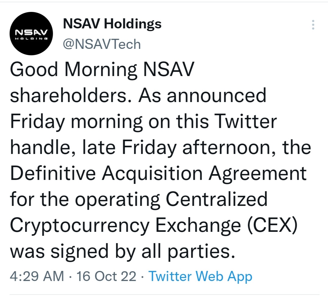 CMG131111's tweet photo. $NSAV #CEX #CRYPTO #cryptoNewsTalk #cryptocurrencies #CryptoNews #stocks #Pennystocks #StocksToBuy #StocksToWatch #OTC #Blockchain #Vagabond #AWALLET #HIVE #SBC #Web3 $SRAX https://t.co/p4Sv6a1PFK
https://t.co/e5fFI440tS
Hate to get caught without $NSAV in my Portfolio🚀🚀🚀🚀🚀 https://t.co/sceKyCxW5k