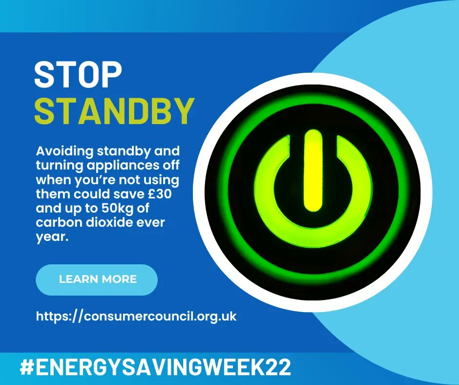 Avoiding standby and turning appliances off when you’re not using them could save £30 and up to 50kg of carbon dioxide ever year💰💸💳 #EnergySavingWeek22 #NIFHAxESW