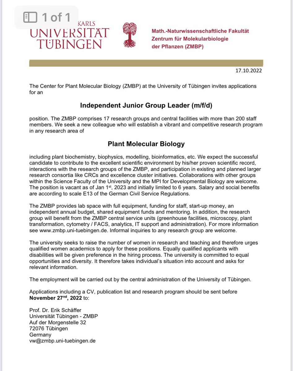 Job alert! #ZMBP is searching for an independent group leader in plant molecular biology! More info below. Please share! #sciencejobs #scijobs #PlantSciJobs #plantscience