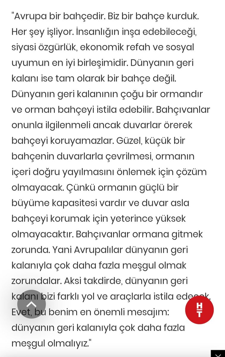 SireneOznur's tweet photo. AB Yüksek Temsilcisi Josep Borrell: “Avrupa bir bahçedir. Biz bir bahçe kurduk. (...)Dünyanın geri kalanının çoğu bir ormandır ve orman bahçeyi istila edebilir."

Lütfen aşağıdaki tam metni okuyun. Medeniyet adlı "tek dişi kalmış canavar"ın özeti gibi 👇 https://t.co/CH0MJkdx1J