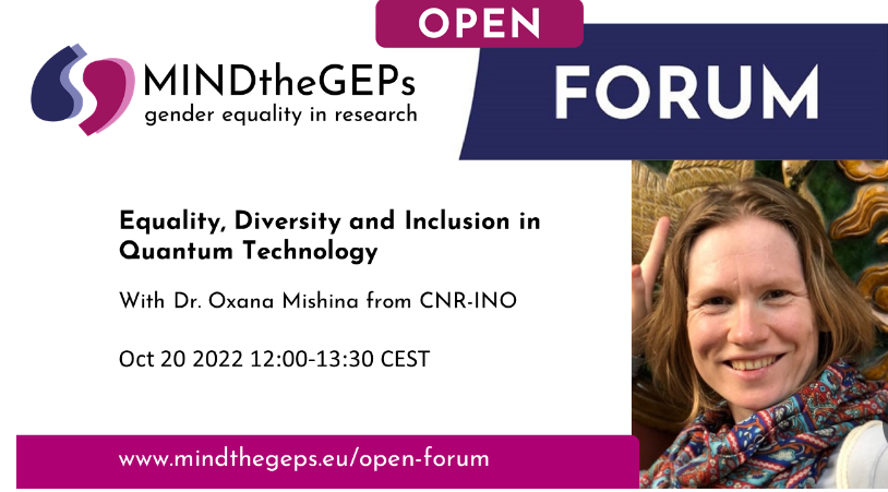 DeclichGiovanna's tweet photo. All scientific areas must and can be inclusive...
Come and hear quantum physicist Oxana Mishina online on Thursday 20 at 12 noon. Just register as soon as possible

@mindthegeps_eu 
https://t.co/zLB6r5Yk4I https://t.co/1stWu9DciV