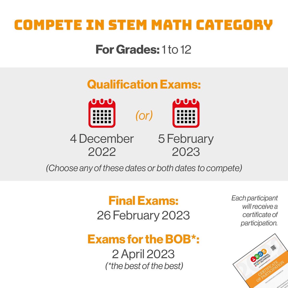 StemOlympiad's tweet photo. HURRY UP! REGISTER NOW!

🌐 https://t.co/9jxxOKoSMK

#stem #steam #science #math #physics #biology #chemistry #awards #certificate #stemeducation #naturalsciences #computer #student #school #education #experiment #challenge #stemolympiad #coding #computerscience #popularscience https://t.co/xsWnNl0jH4