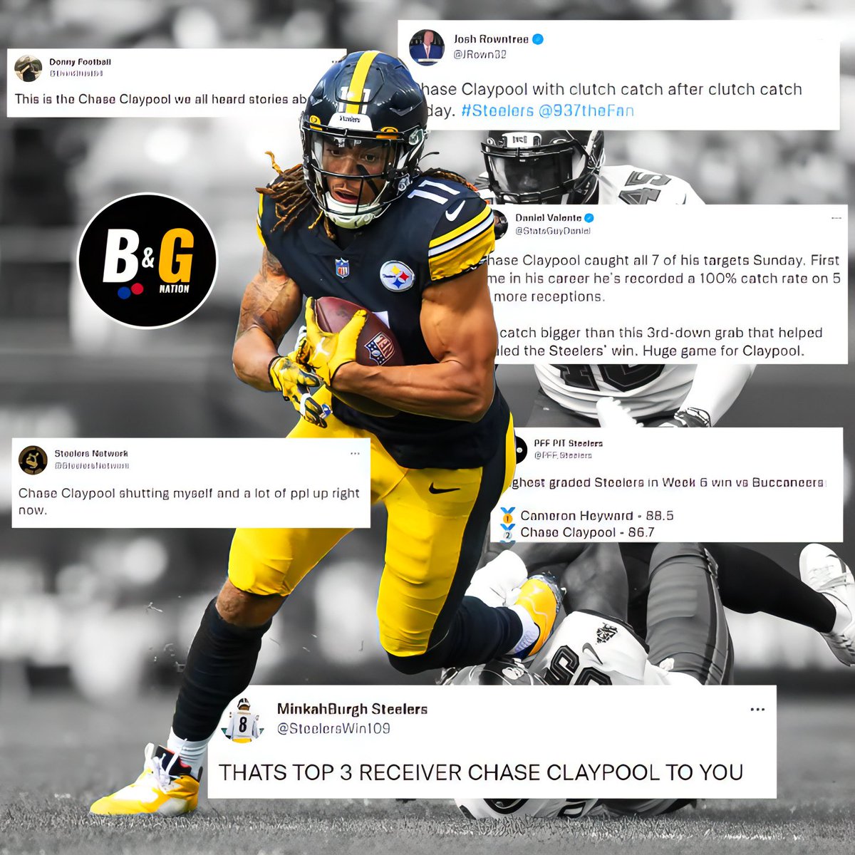 B_GNation1's tweet photo. Chase Claypool's performance on Sunday got well-deserved attention from #Steelers social media

#HereWeGo #SteelersNation #GoIrish #MapleTron #NFL #PITvsTB https://t.co/piIEQ7BzNr