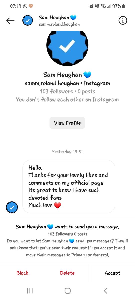 A new Sam fake account is sending out messages 🙄 #samheughan #scam #fake #outlander